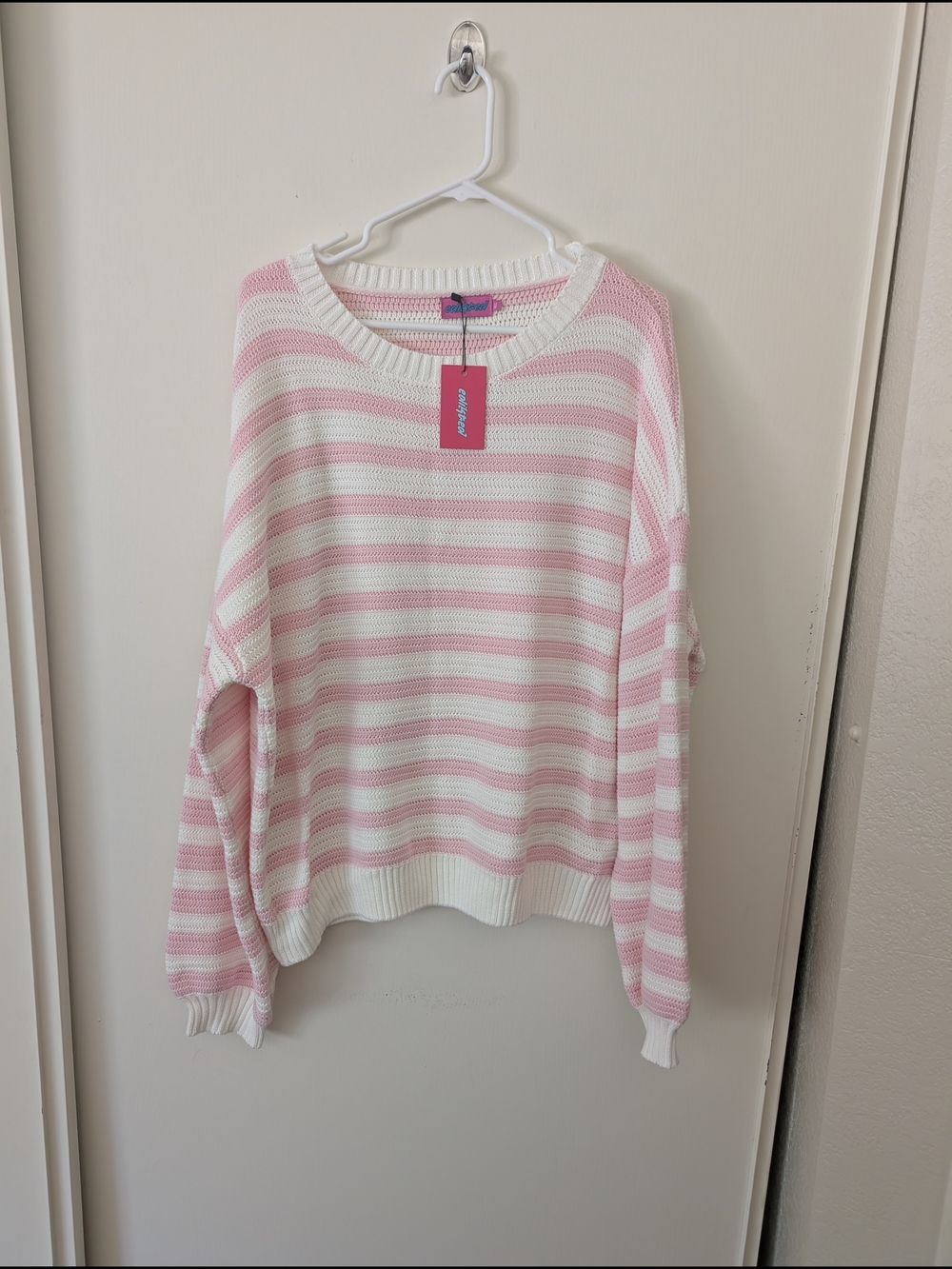 Edikted Womens M/L Aerin Oversized Sweater NWT 100% Cotton Pink White Striped